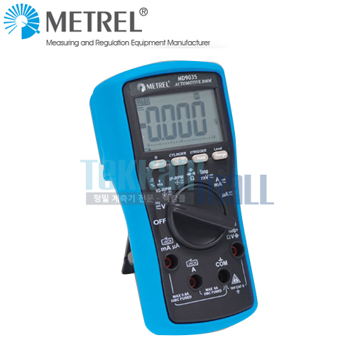 [METREL MD-9035] 멀티미터 / DC전압(60.00mv~1000V), AC전압(50~500Hz/60.0mv~1000V), DC전류(600.0㎂~10.00A), 다이오드테스트(1.000V, <1.6VDC, 0.50mA), 저항(600.0&Omega;~60.00㏁), 온도(-50℃~+1000℃), 정전용량측정(6.000㎌~3000㎌), IP-RPM, IG-RPM, Dwell 등 / (MD 9035, MD9035)